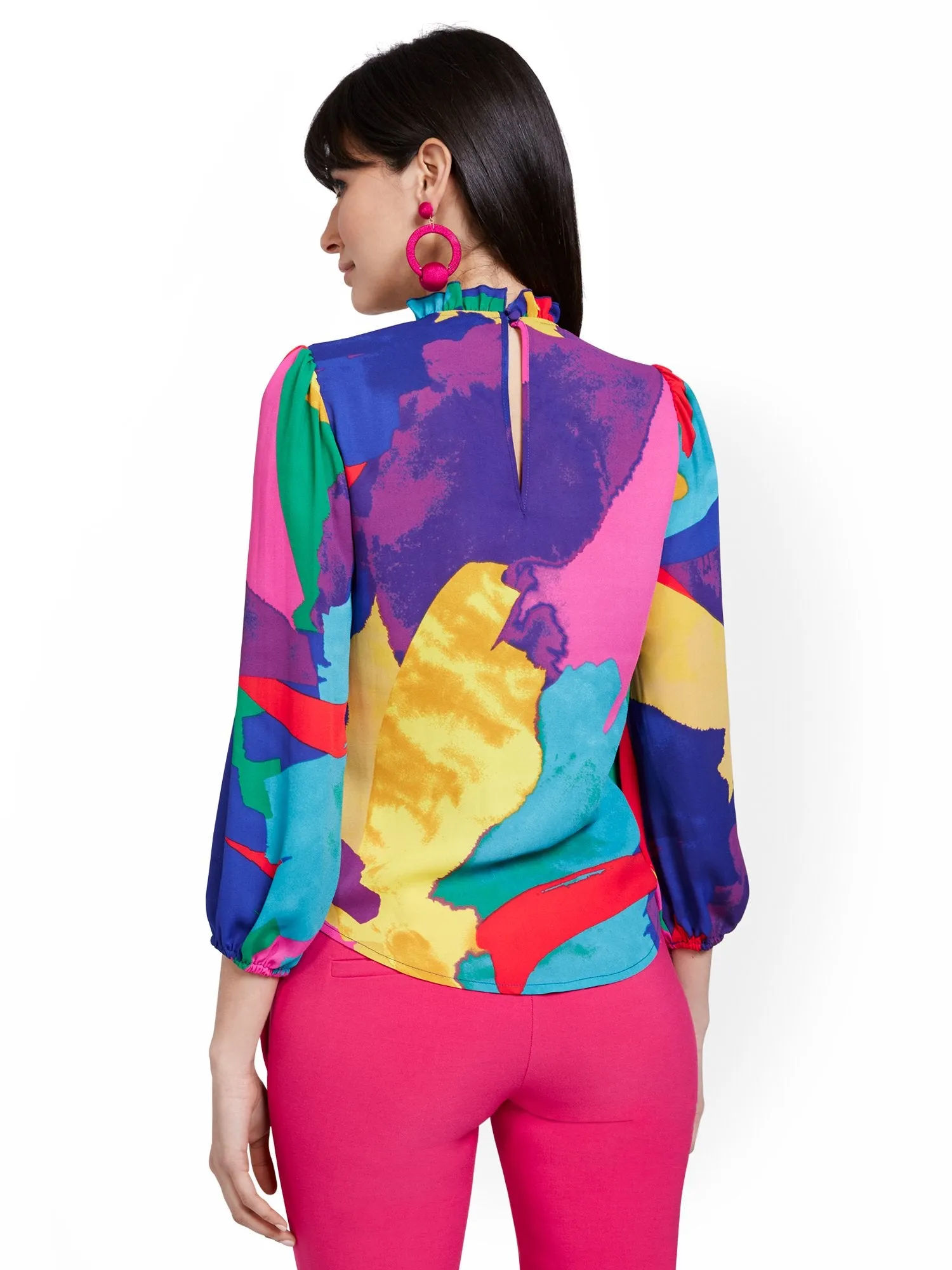 Abstract Mock-Neck Blouse