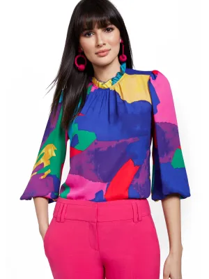 Abstract Mock-Neck Blouse