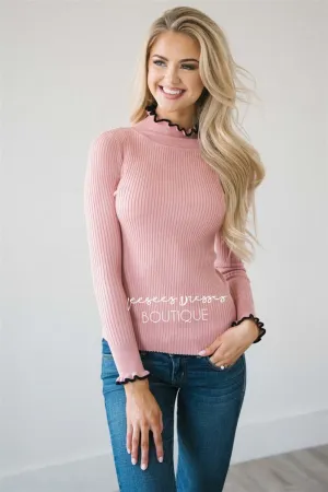 Adorable Pink Ruffle Neck Sweater