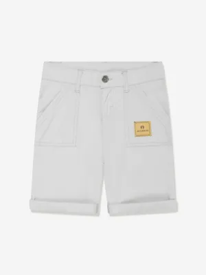 Aigner Boys Logo Badge Poplin Shorts in Grey