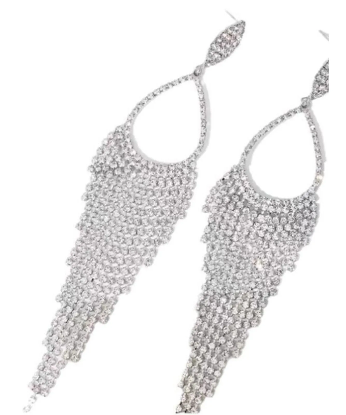 Art Silk Sterling Silver Zircon Water Drop Tassel Drop Earrings II024