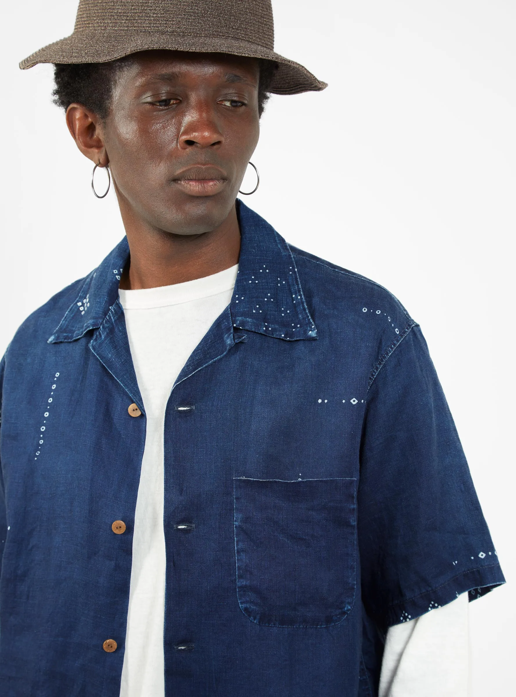 Bandana Linen Short Sleeve Shirt Indigo