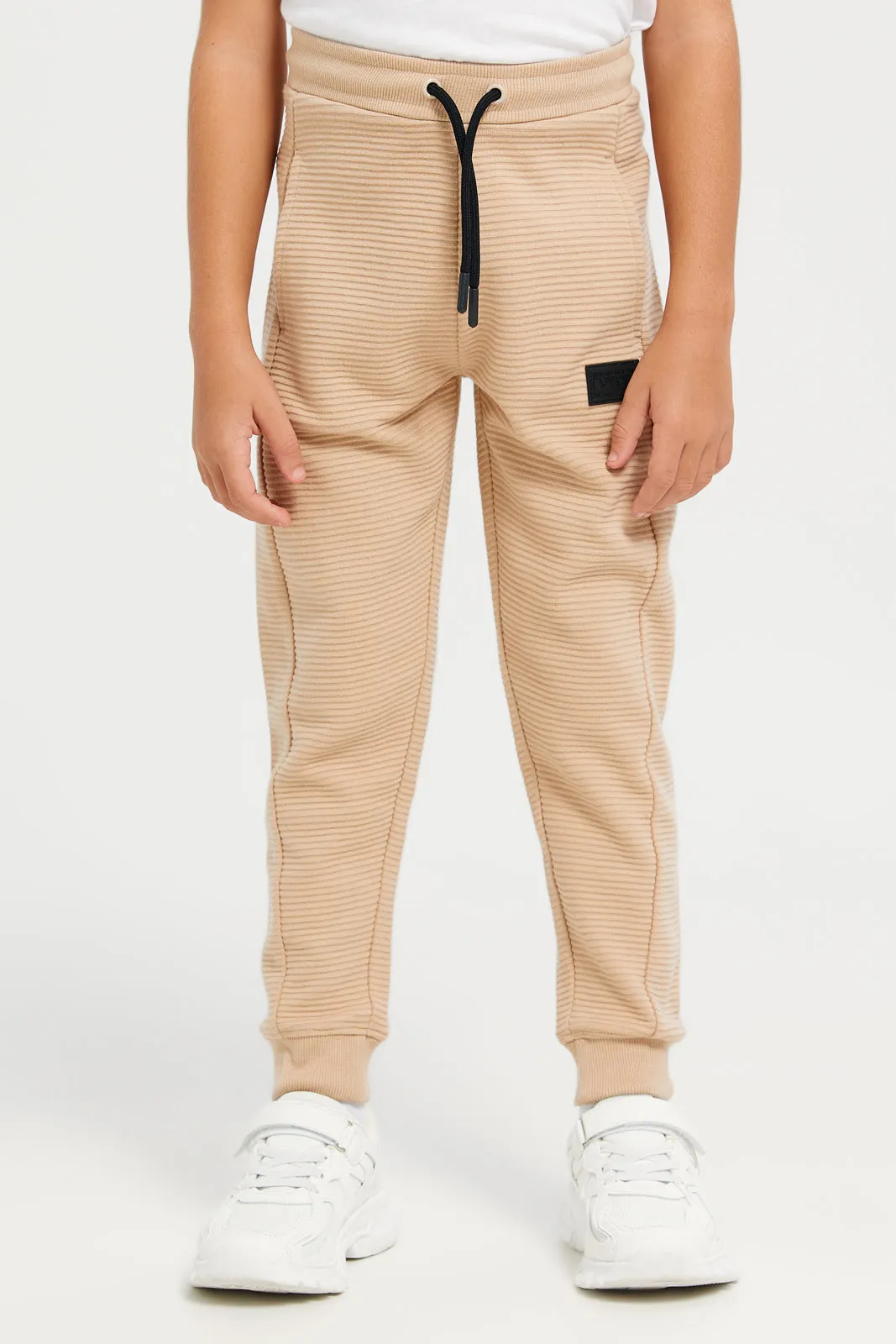 Boys Beige Ottoman Track Active Pants