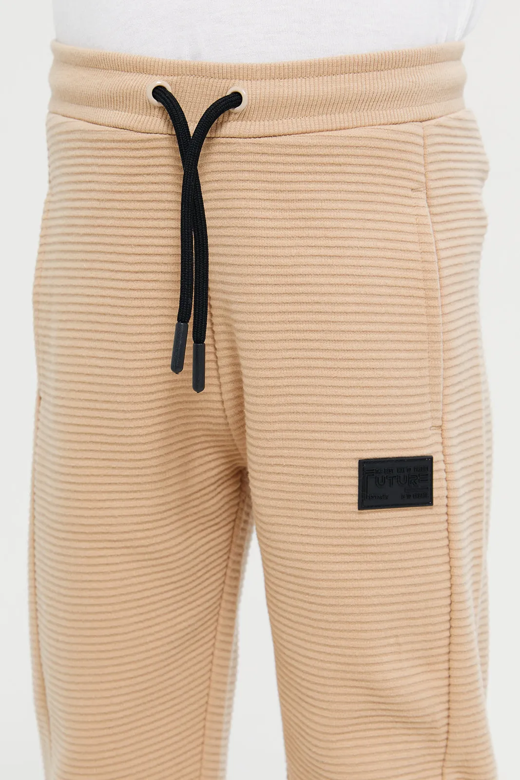 Boys Beige Ottoman Track Active Pants