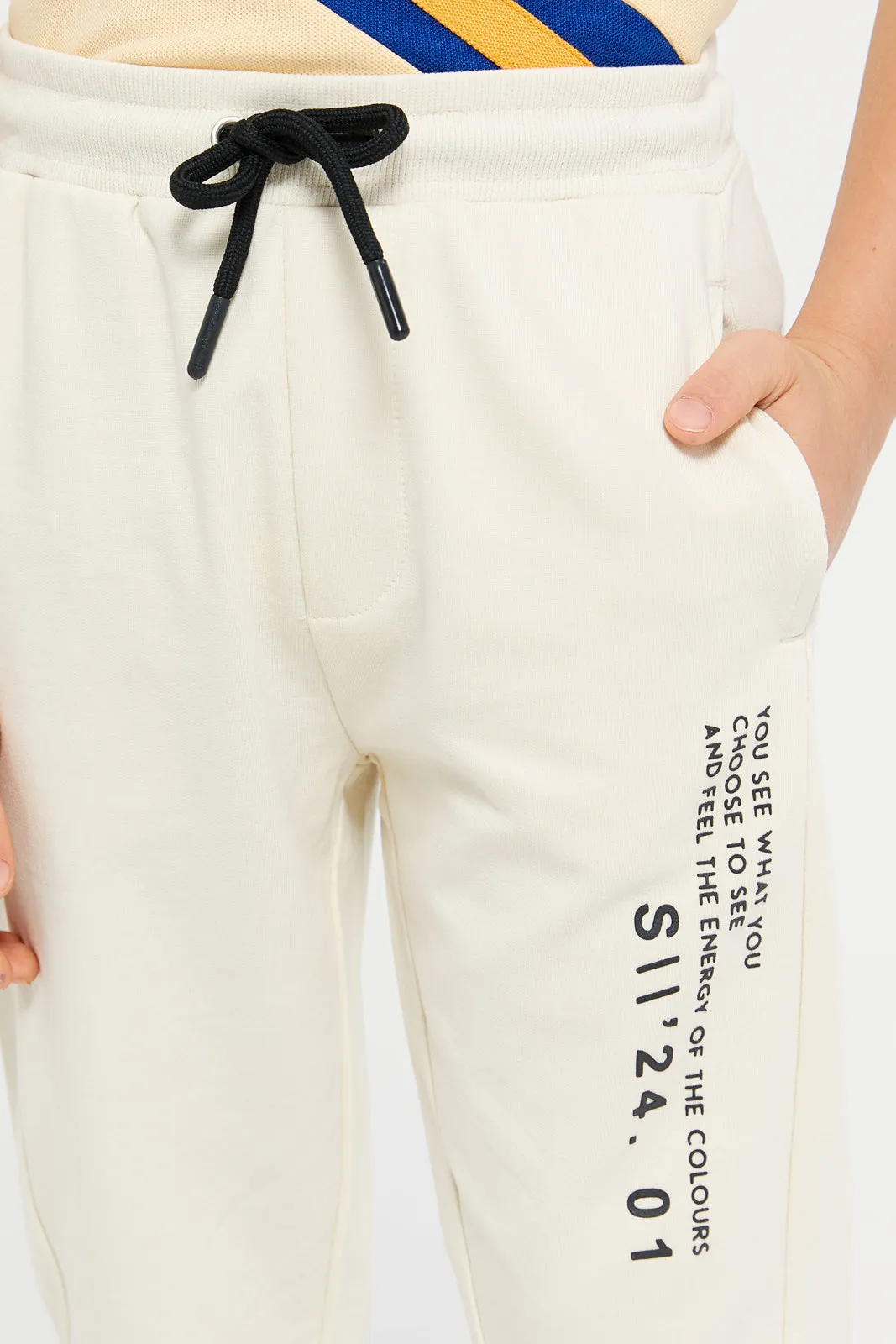 Boys Cream Printed Jogger Pants