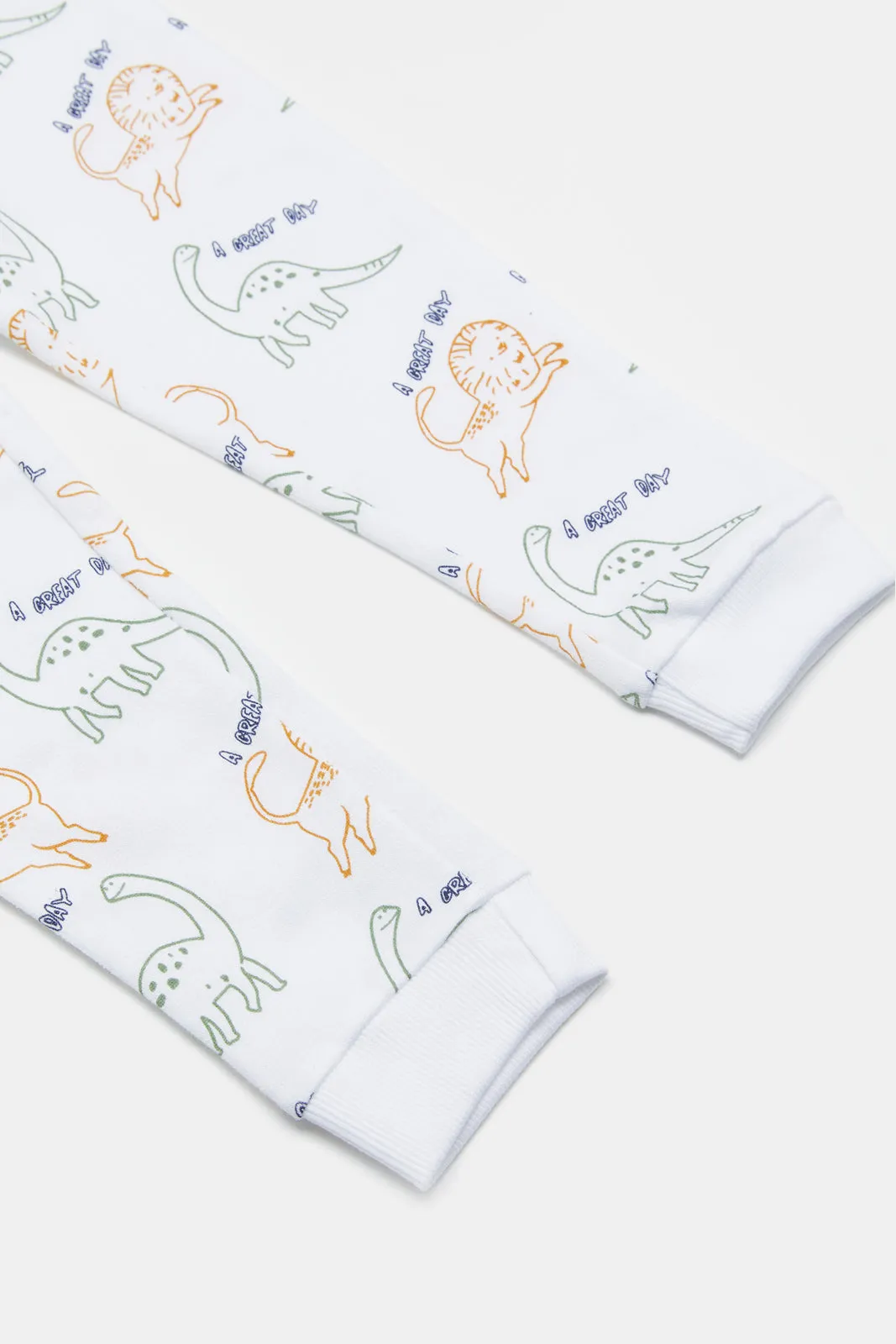 Boys White Dino And Lion Printed Active Pants