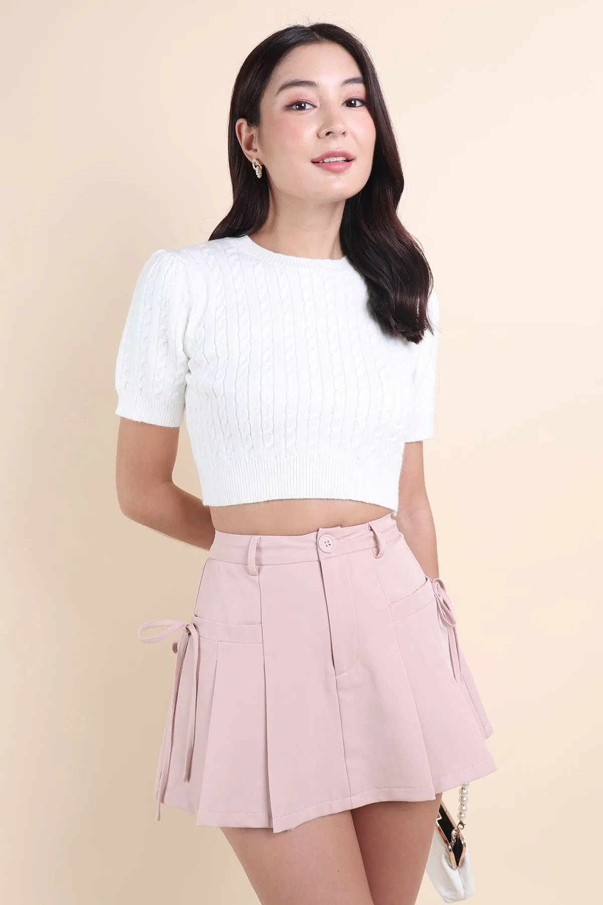 BYNELL CABLE RIBBON KNIT TOP IN WHITE