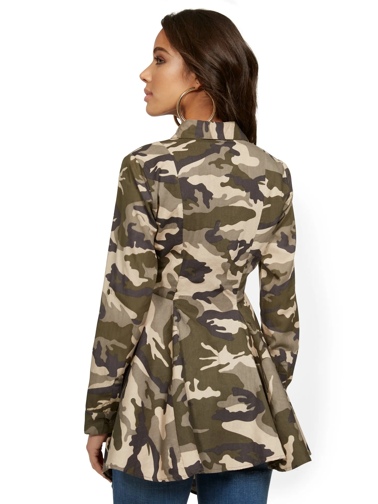 Camo-Print Sharkbite Tab-Sleeve Utility Top