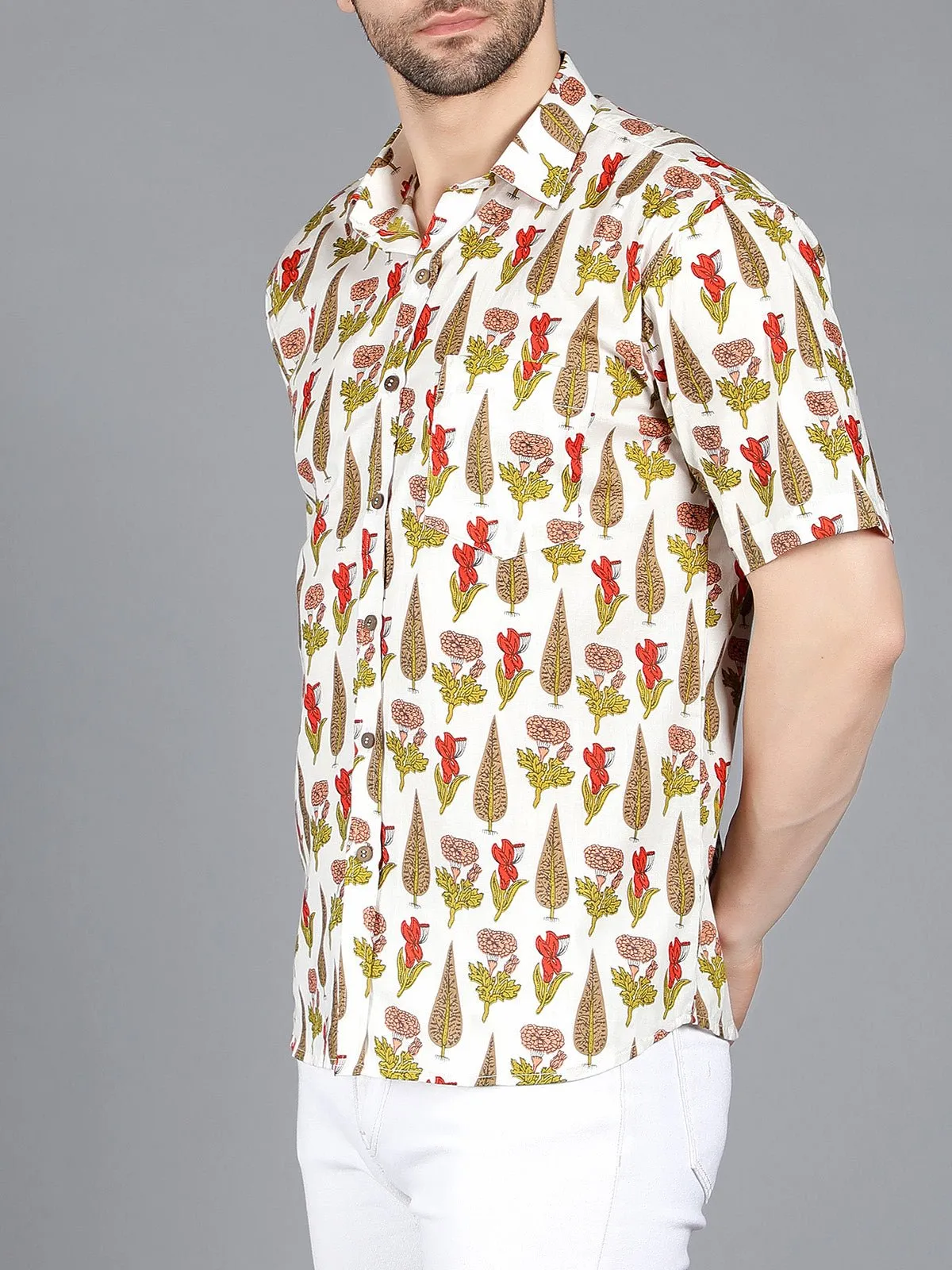 Castor Printed Cotton Shirt Off White