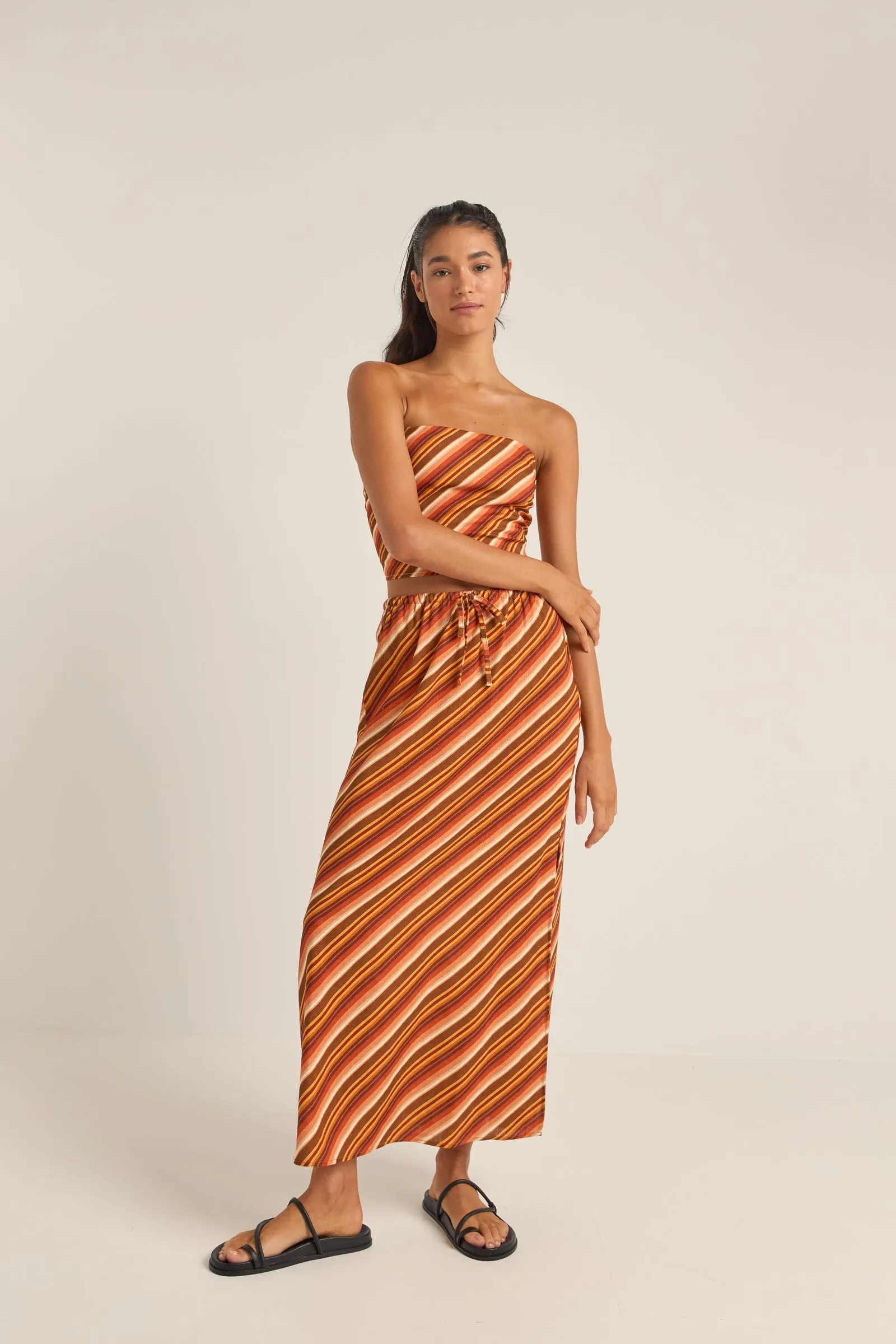 Chica Stripe Strapless Top Brown