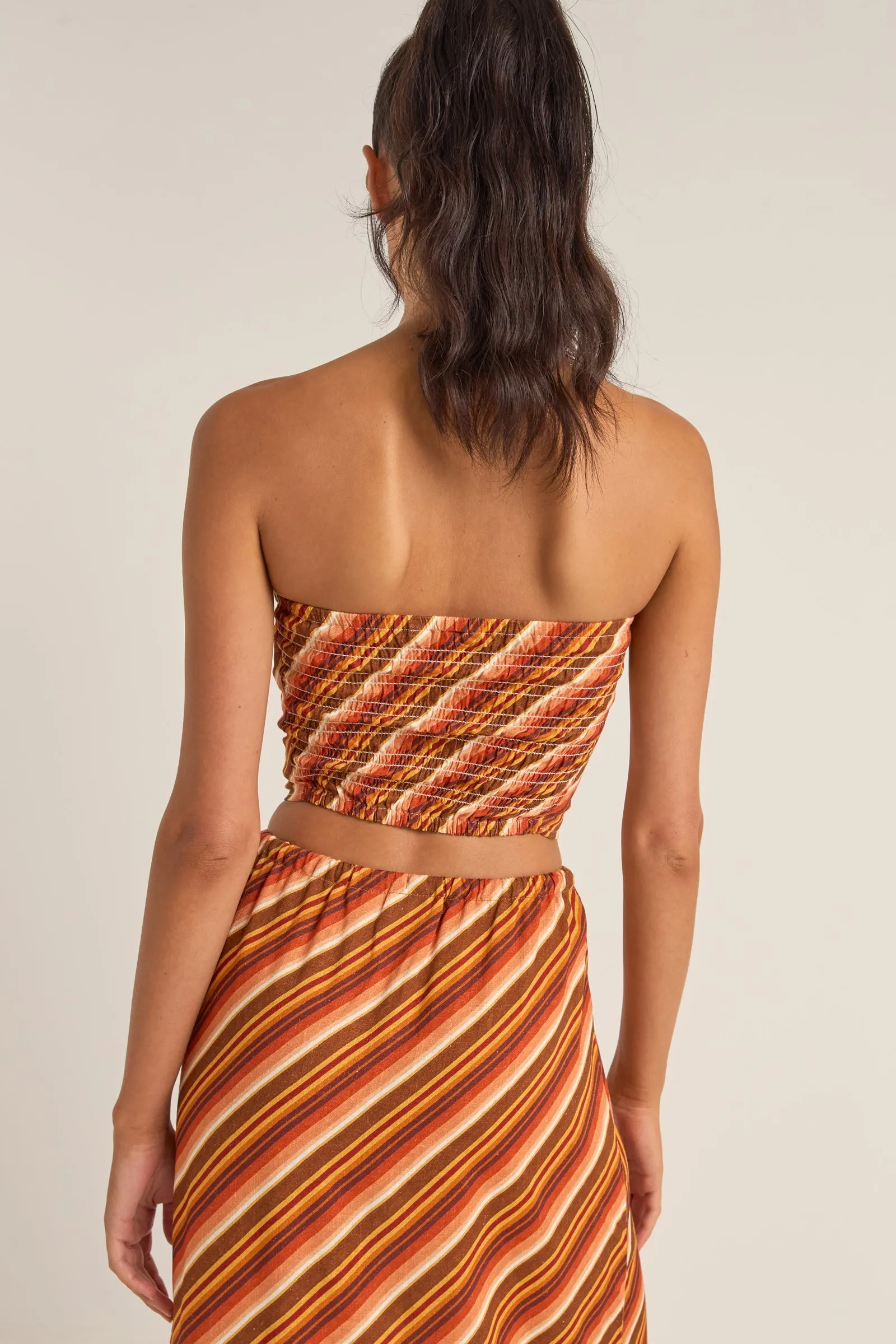 Chica Stripe Strapless Top Brown