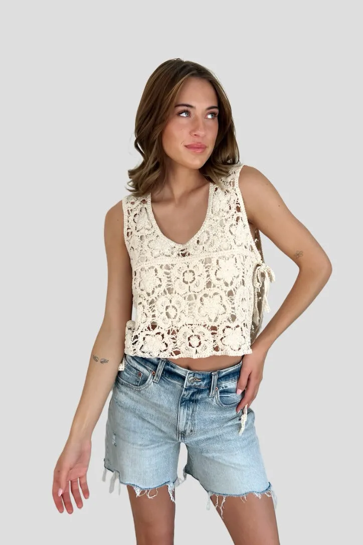 Creamy Crochet Side-Knot Vest