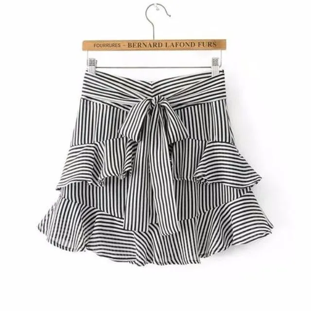 Cute Ruffle Stripe High Waist Shorts