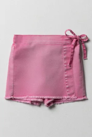 Denim Skorts With Tie Pink