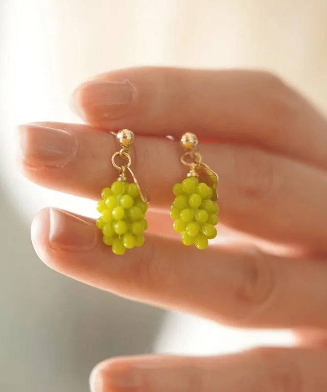 DIY Green Sterling Silver Overgild Grape Drop Earrings QU029