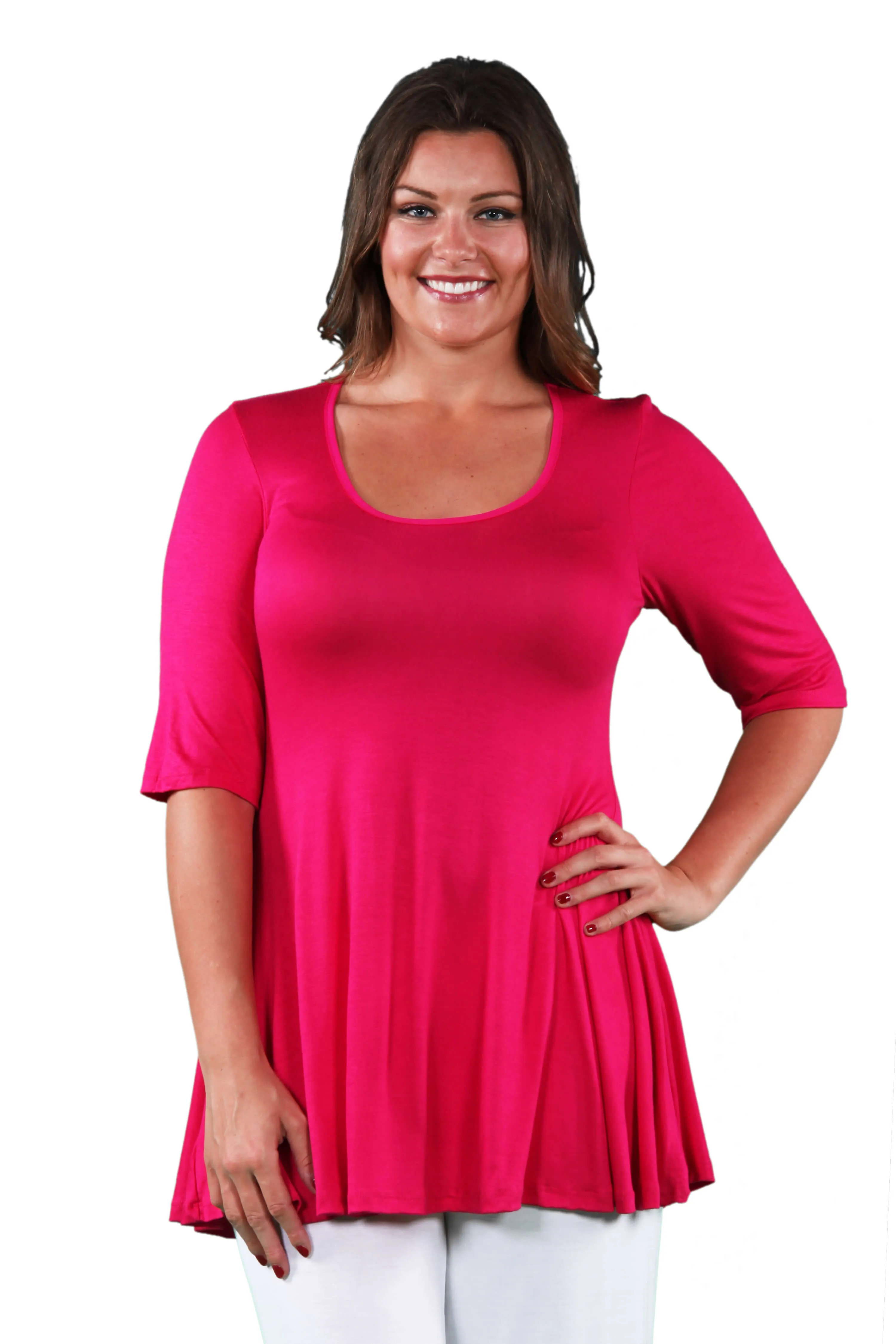 Elbow Sleeve Plus Size Tunic Top For Women