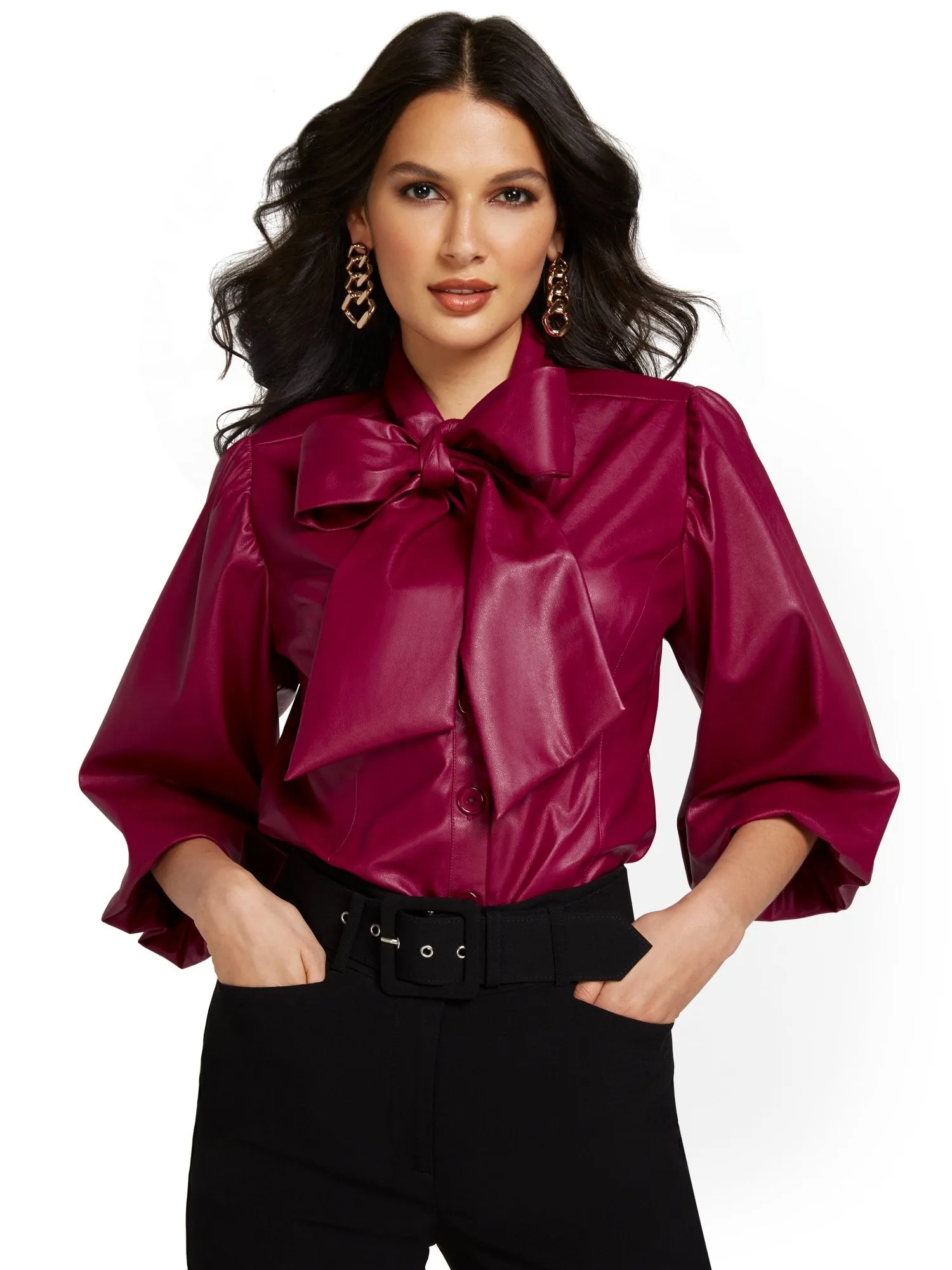 Faux-Leather Bow Top