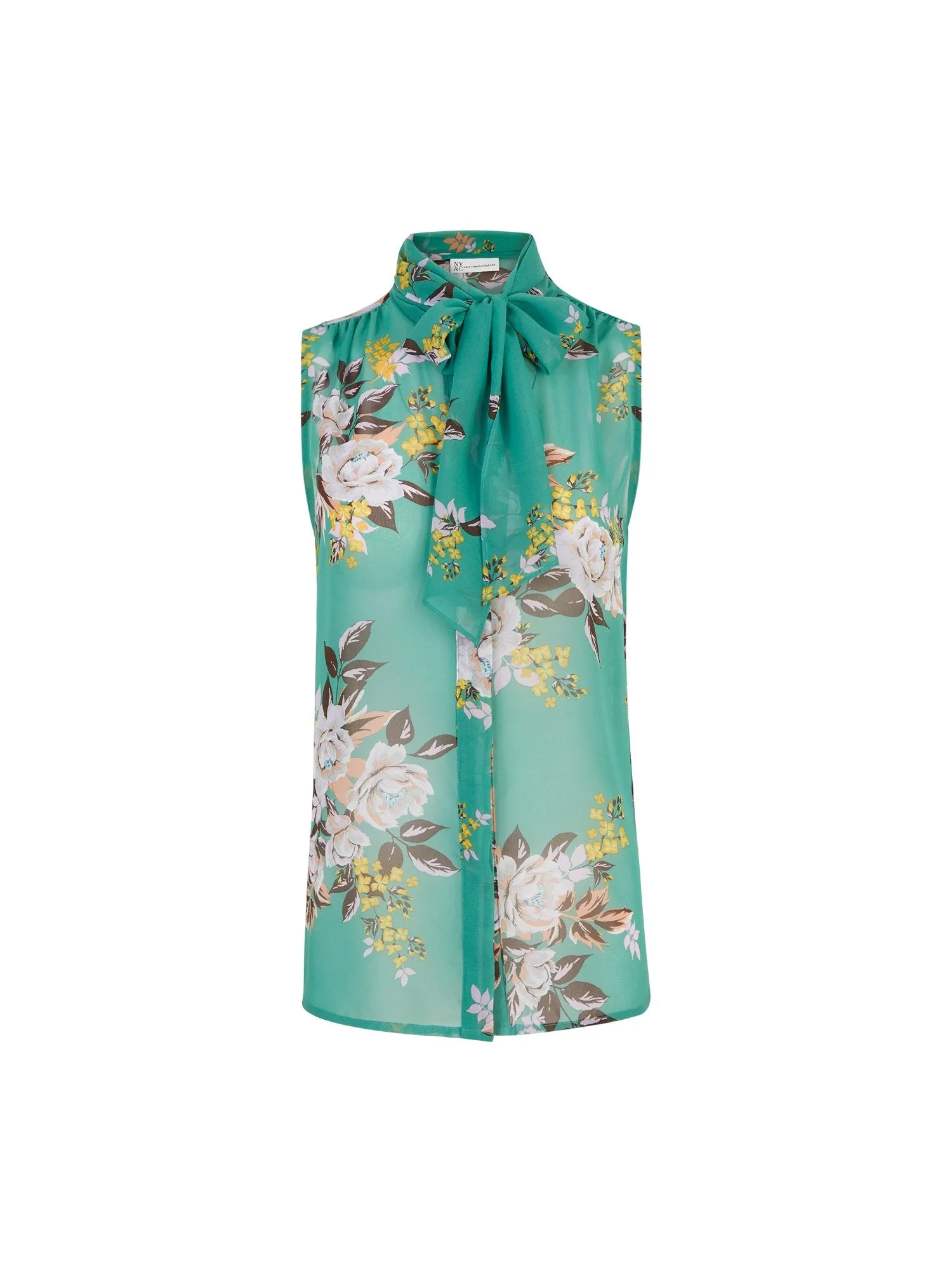 Floral-Print Sleeveless Bow-Collar Blouse - The NY&C Legacy Collection