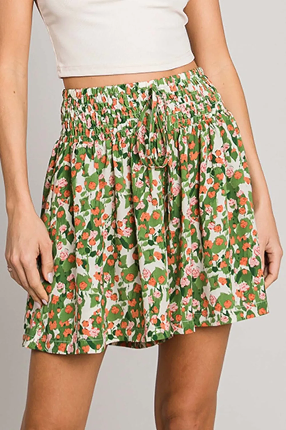 Floral Printed Smocked Waist Skorts