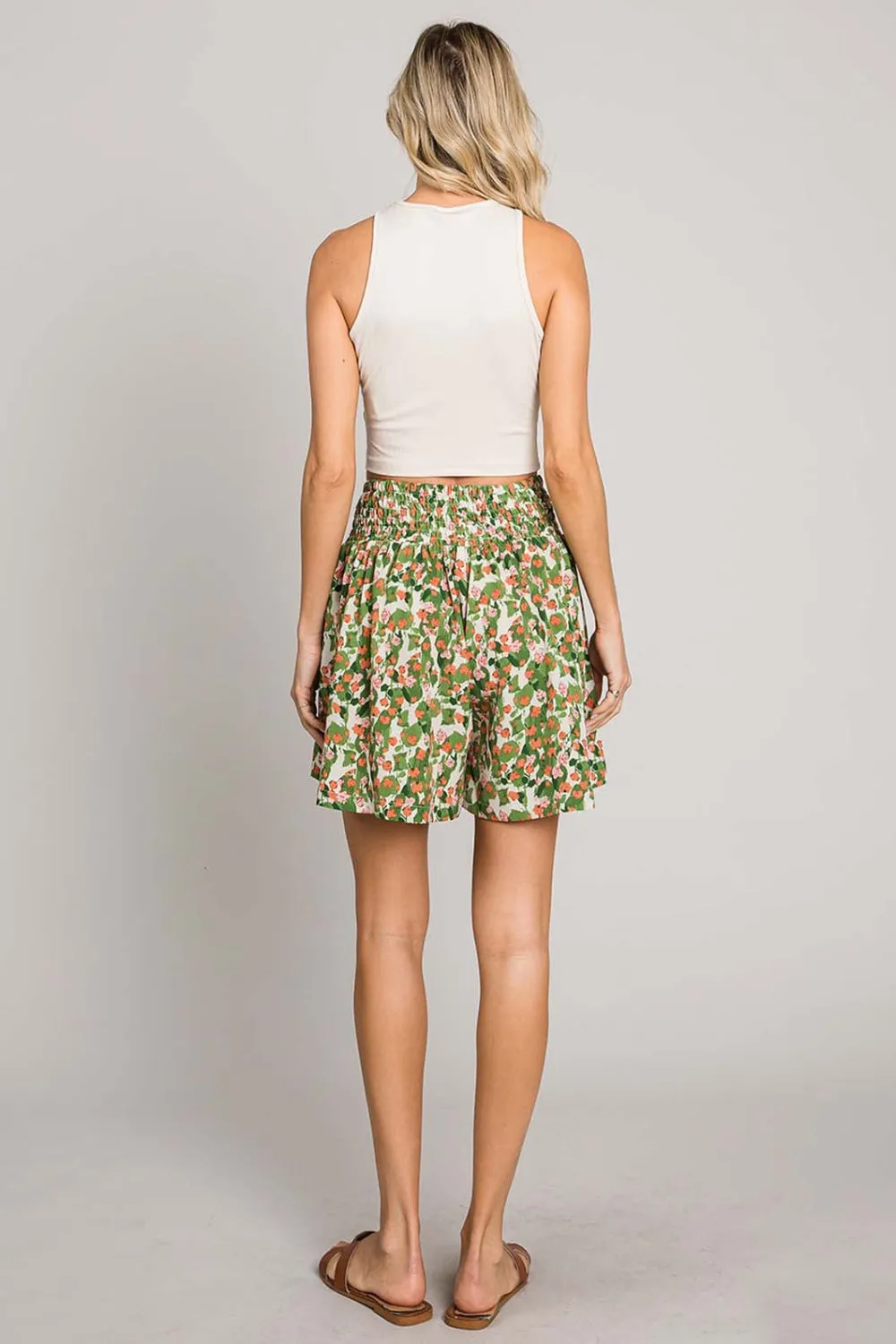 Floral Printed Smocked Waist Skorts