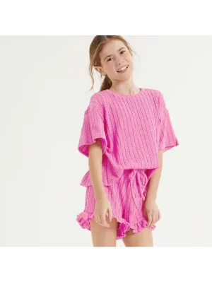 Good Girl Embossed Knit Ruffle Girls Short Set