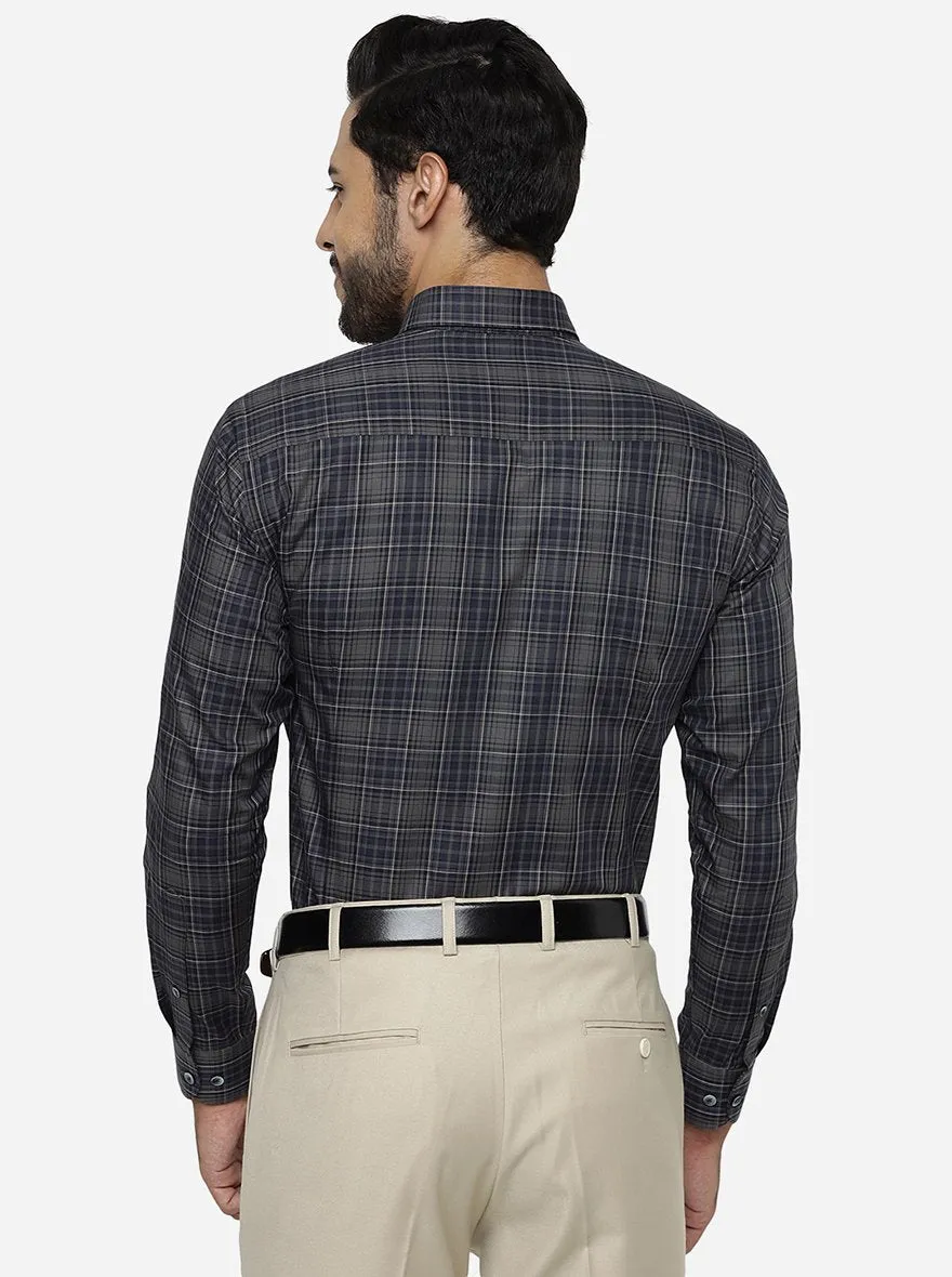 Grey Checked Slim Fit Formal Shirt | Metal