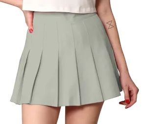 Grey High Waist Pleated Skater Skirt With Lining Shorts