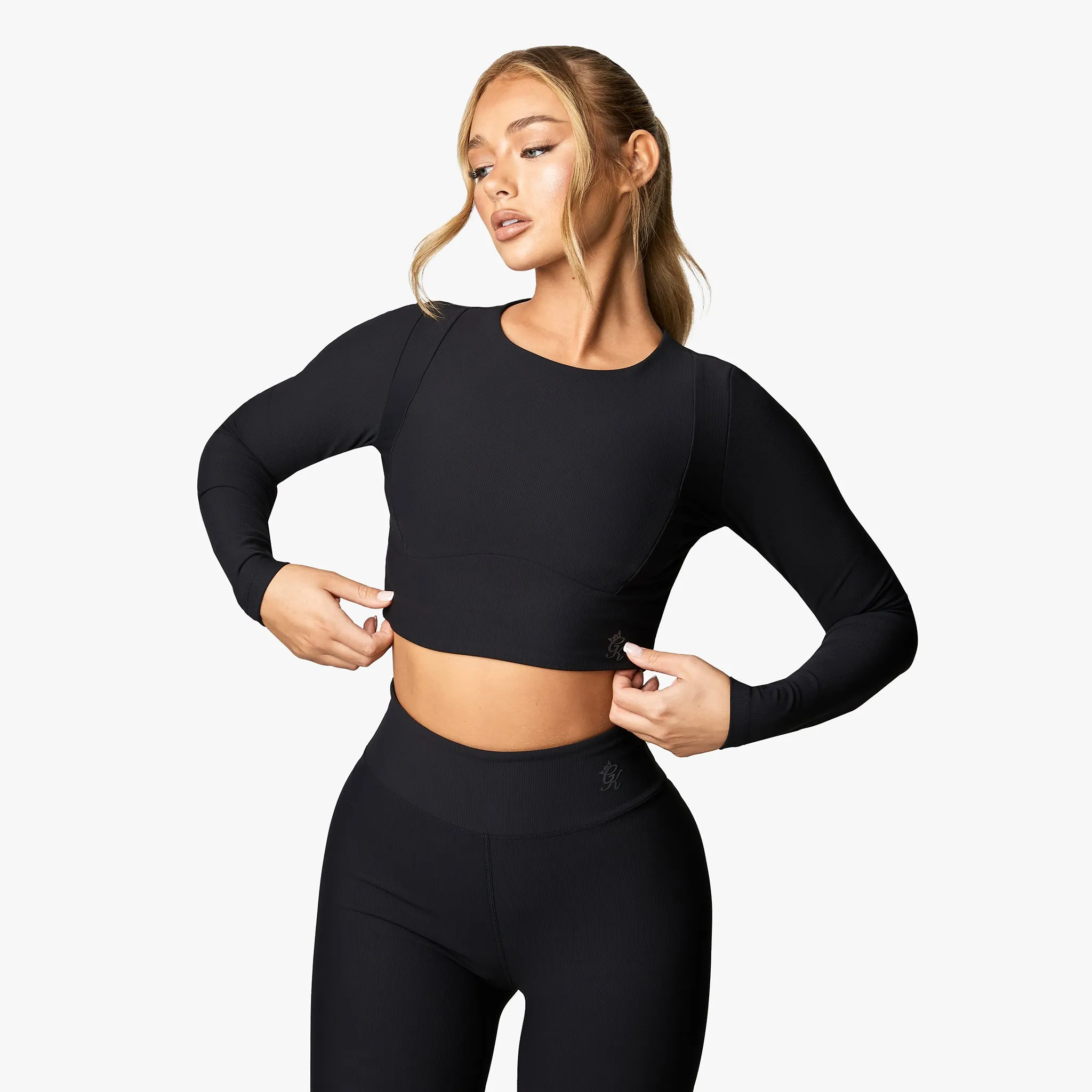 Gym King Align LS Crop Tee - Black