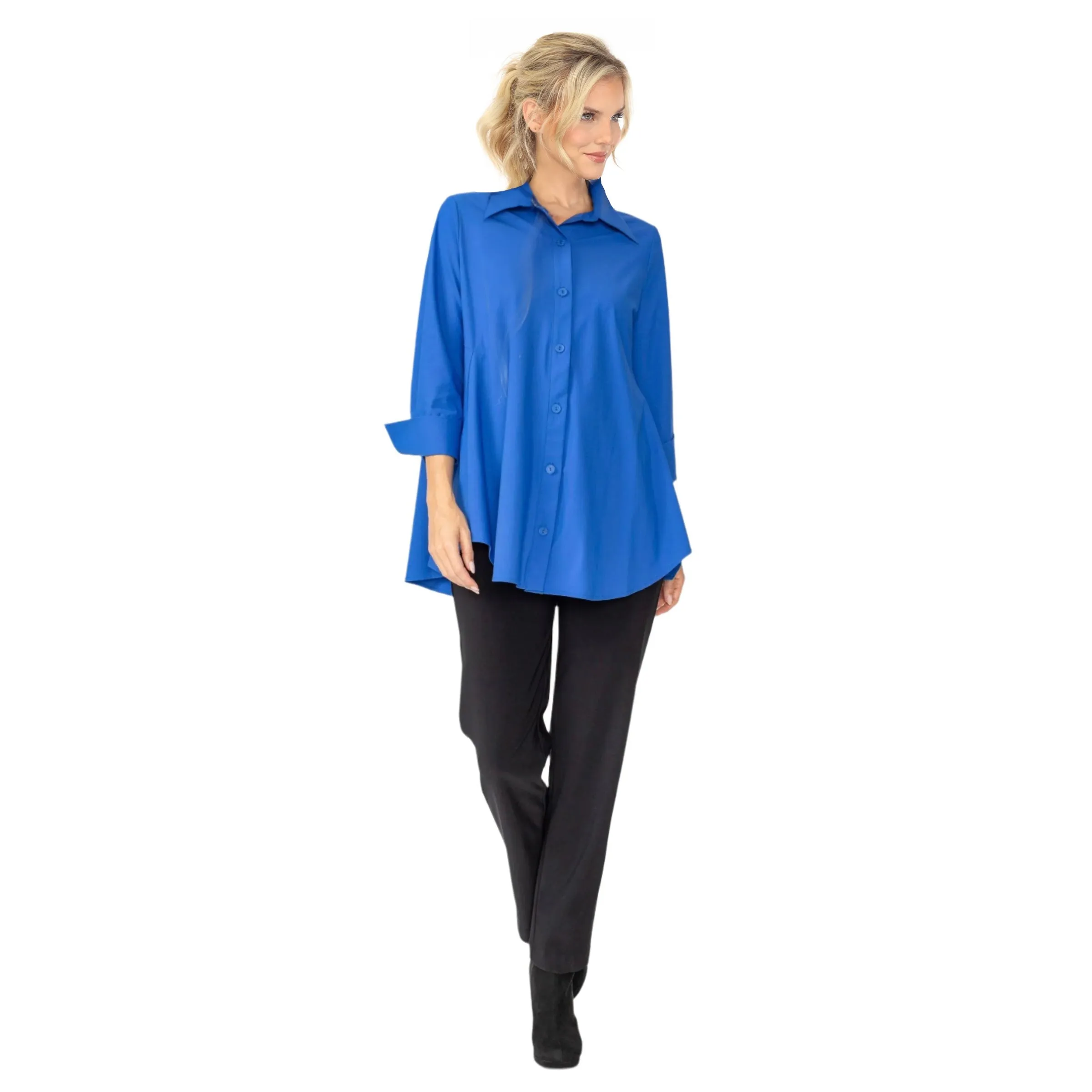 IC Collection Fold Down Collar Blouse in Blue - 3778B-BLU