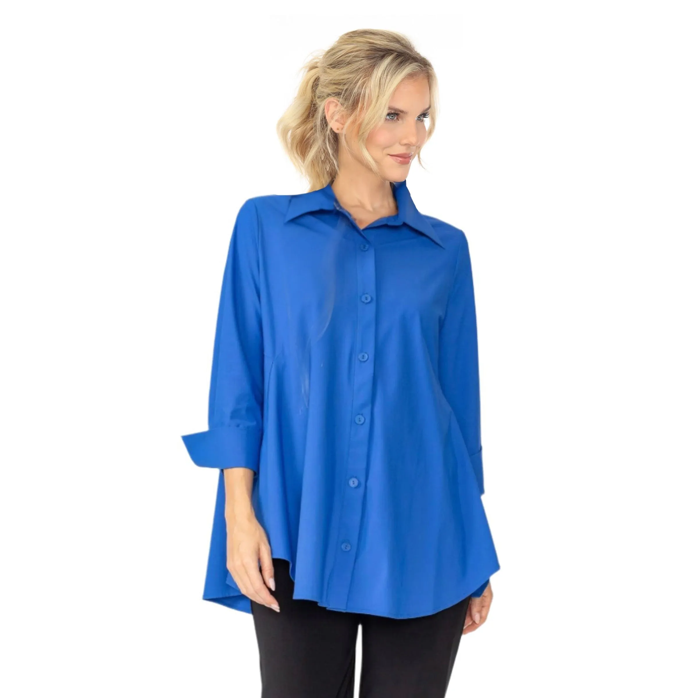 IC Collection Fold Down Collar Blouse in Blue - 3778B-BLU