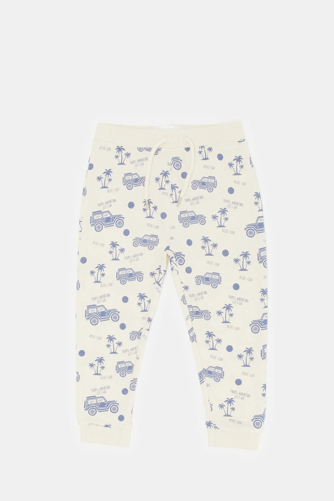 Infant Boys Ecru Printed Active Pants