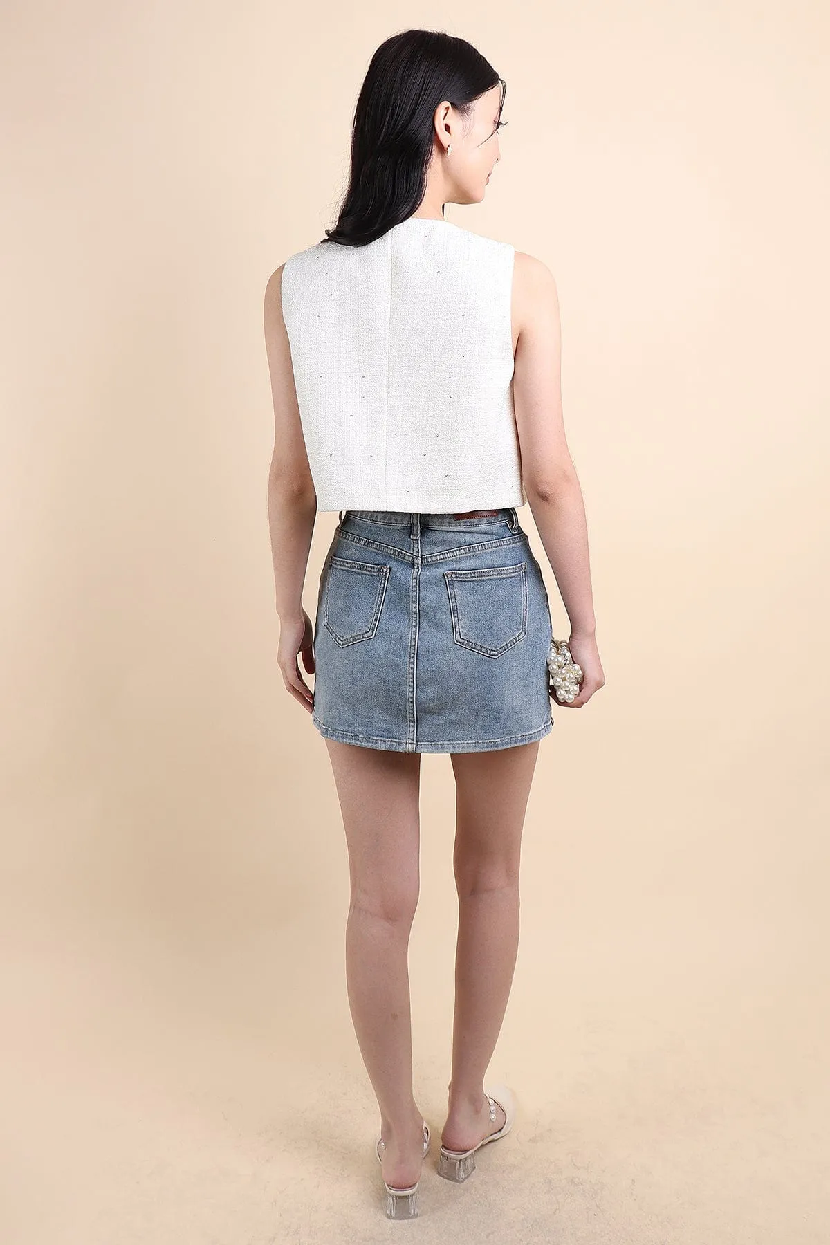 KELLIE TWEED VEST TOP IN CREAM WHITE