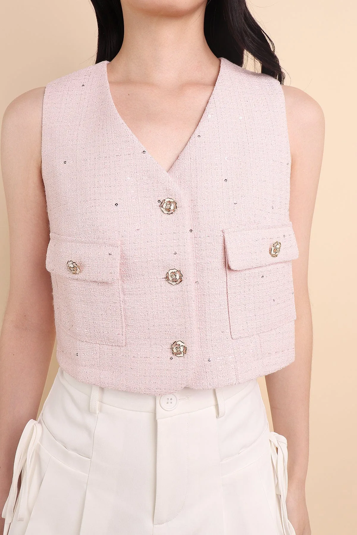 KELLIE TWEED VEST TOP IN PINK