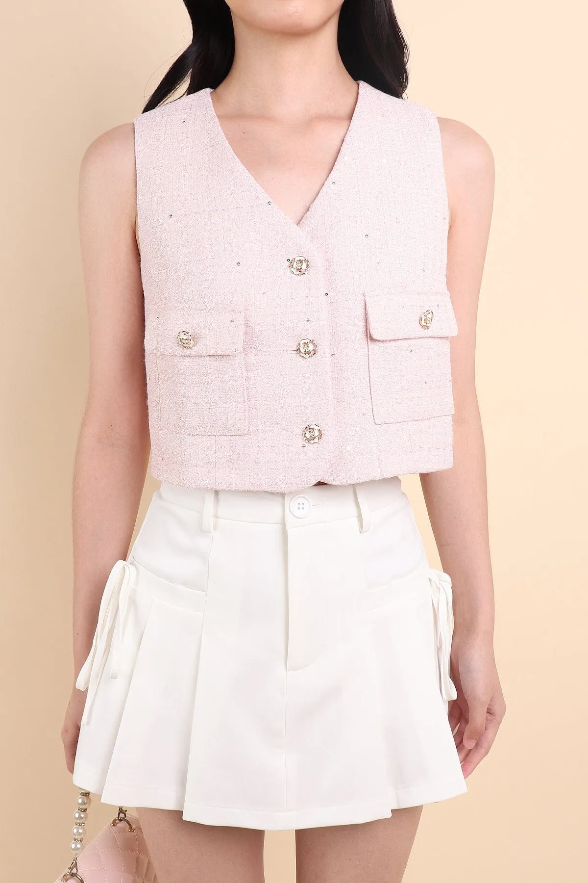 KELLIE TWEED VEST TOP IN PINK