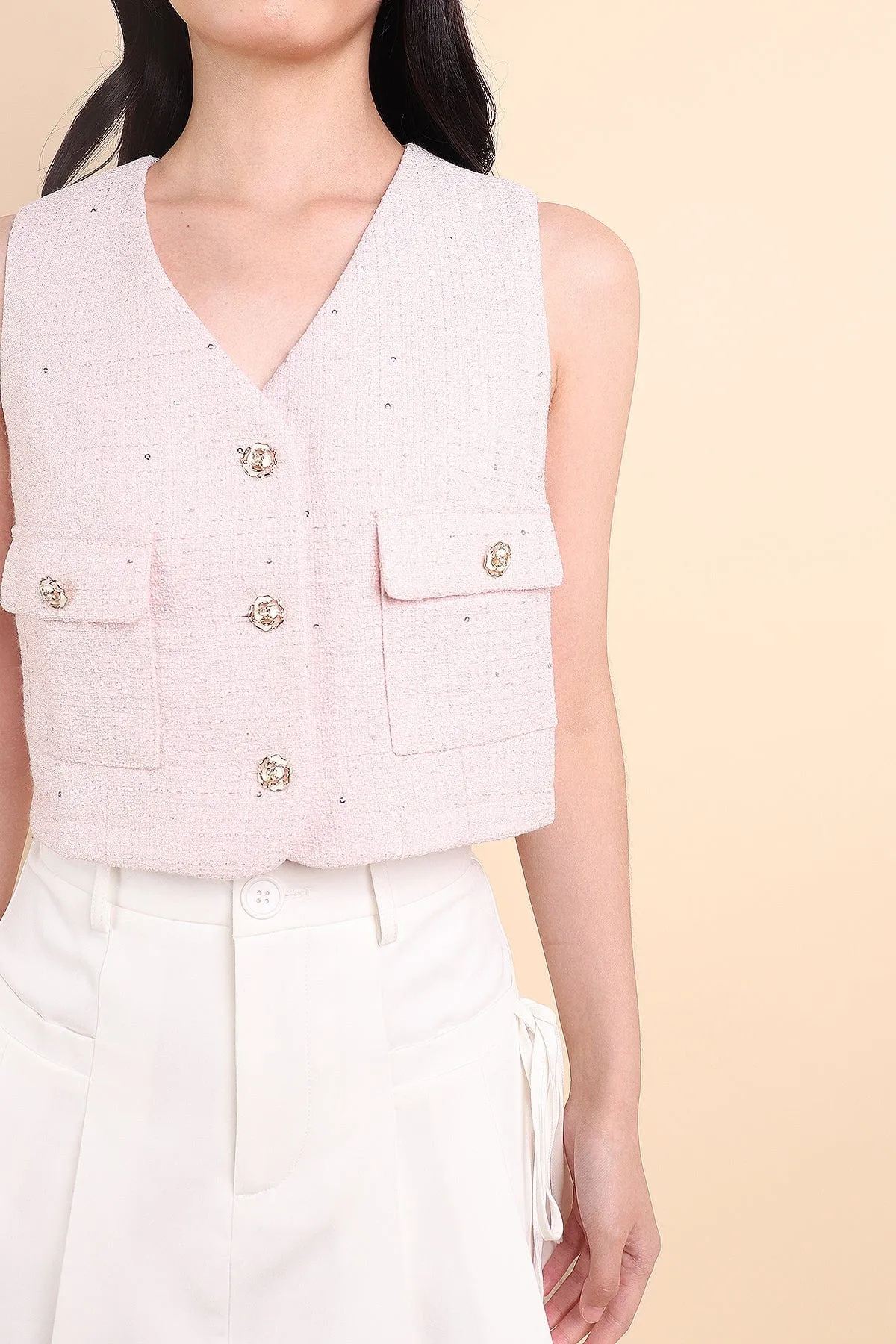 KELLIE TWEED VEST TOP IN PINK