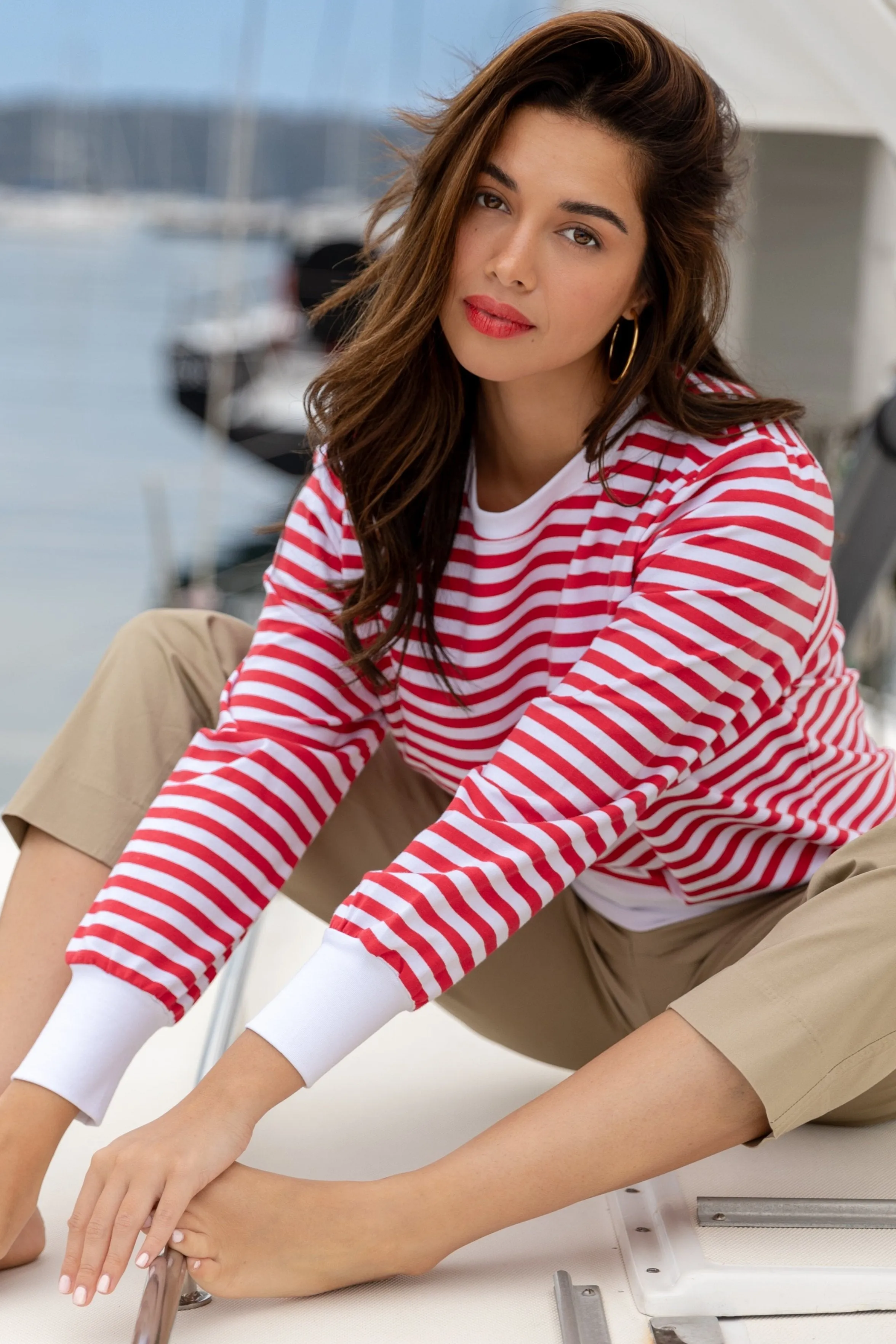 La Camille Breton Stripe Top - Red