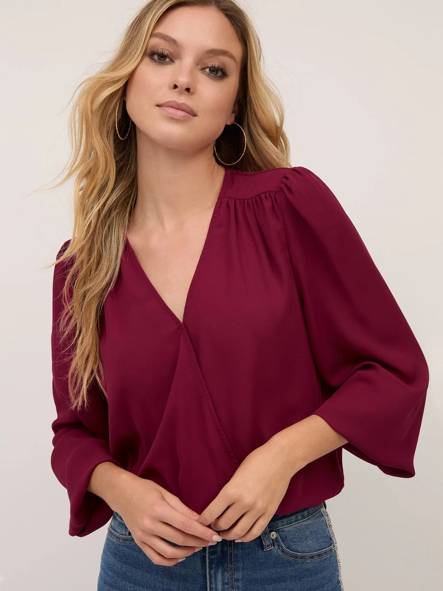 Lace-Back V-Neck Surplice Top