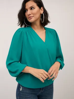 Lace-Back V-Neck Surplice Top