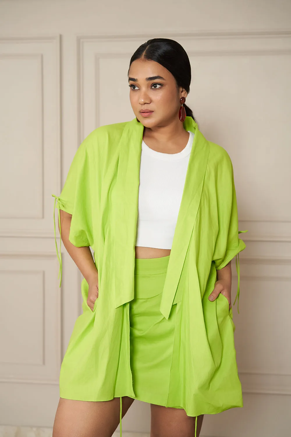 LIME GREEN INCLUSIVE POPLIN OVERSIZED SHRUG