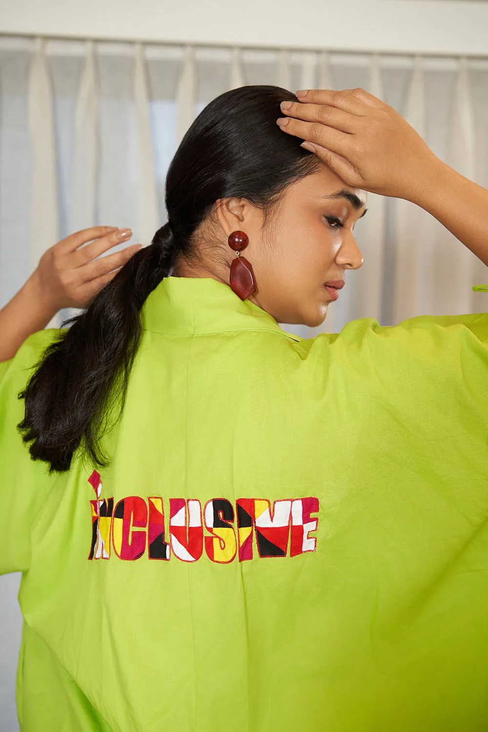 LIME GREEN INCLUSIVE POPLIN OVERSIZED SHRUG