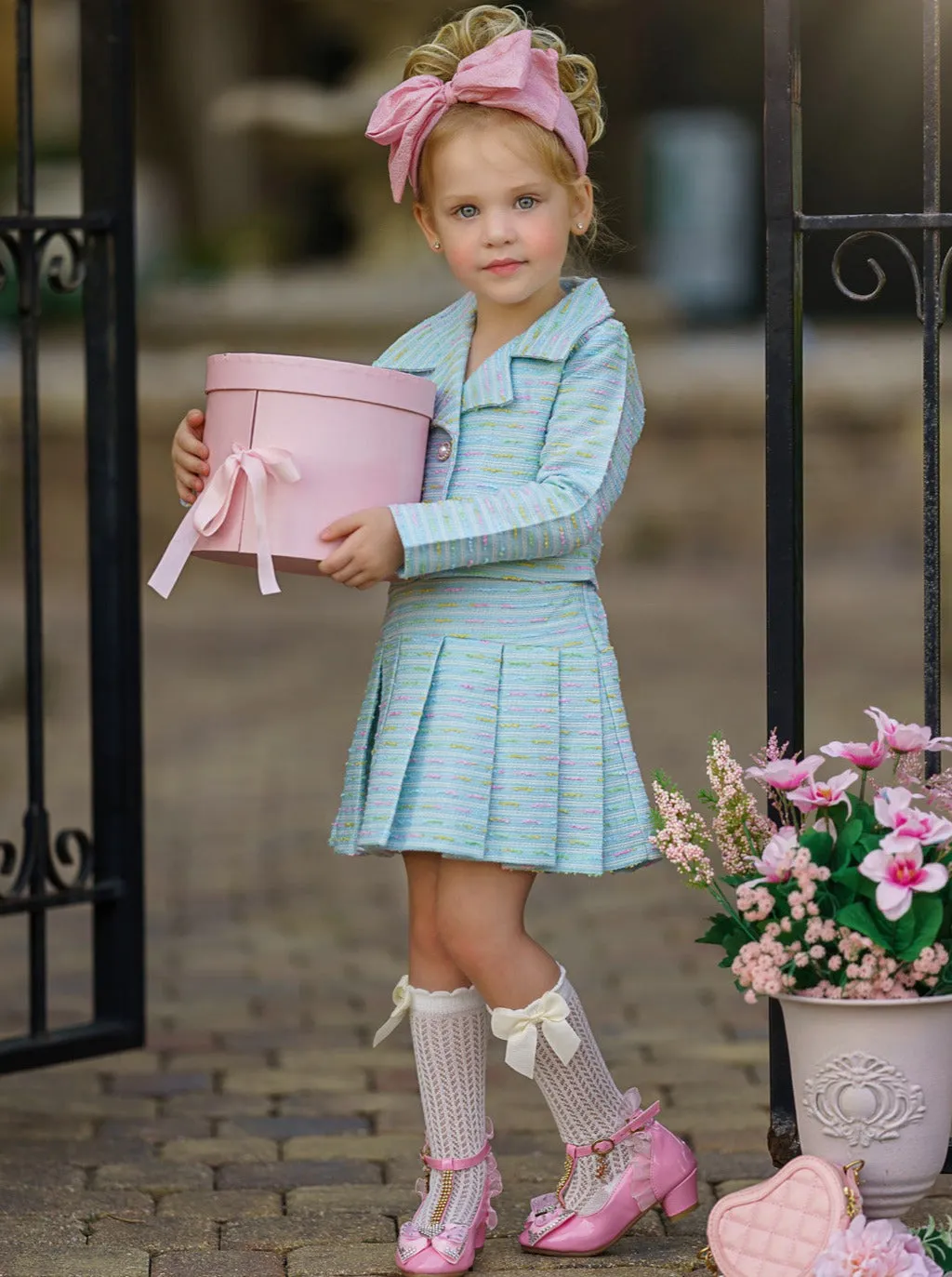 Little Sweetie Tweed Blazer and Pleated Skirt Set