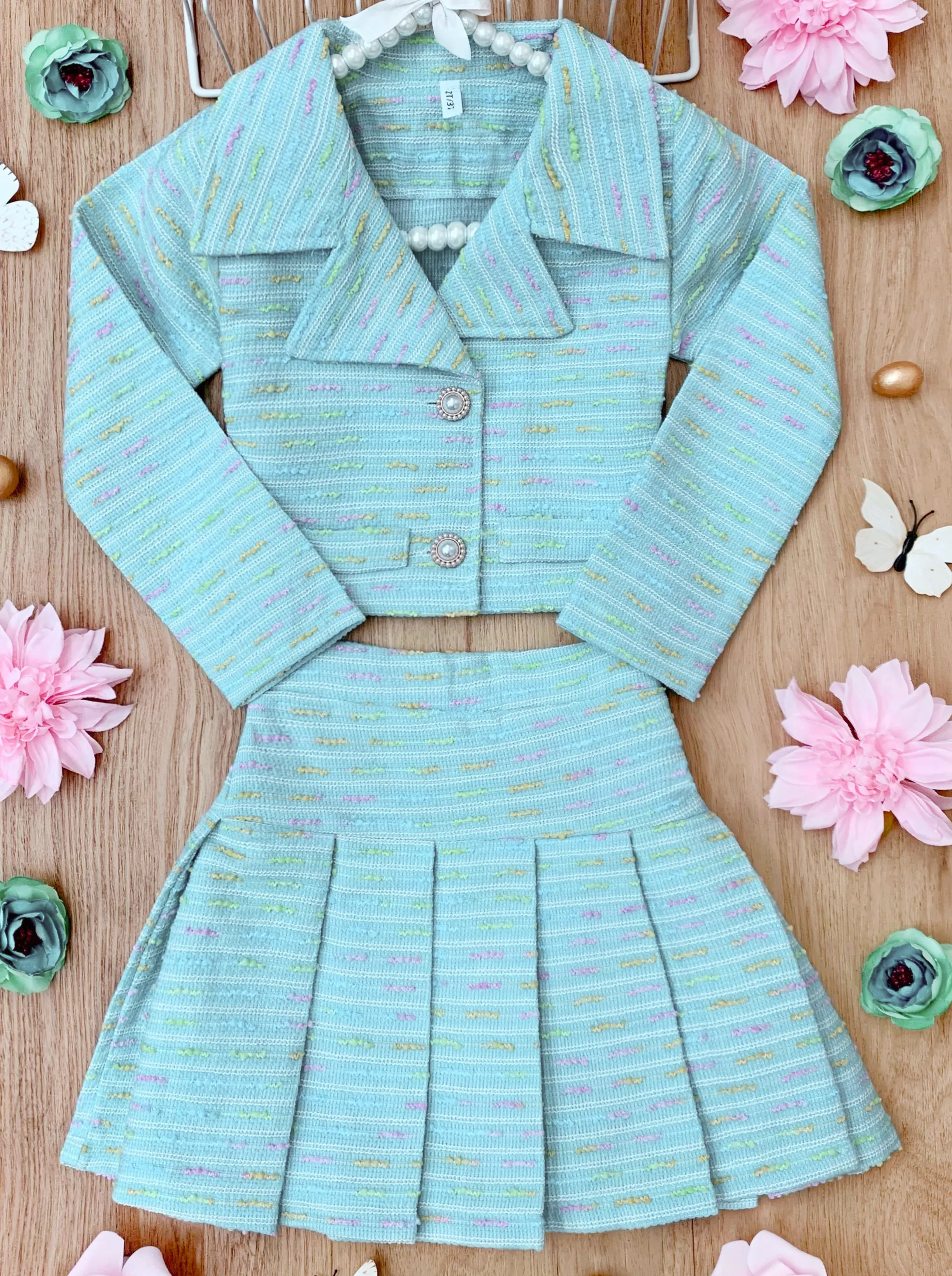 Little Sweetie Tweed Blazer and Pleated Skirt Set