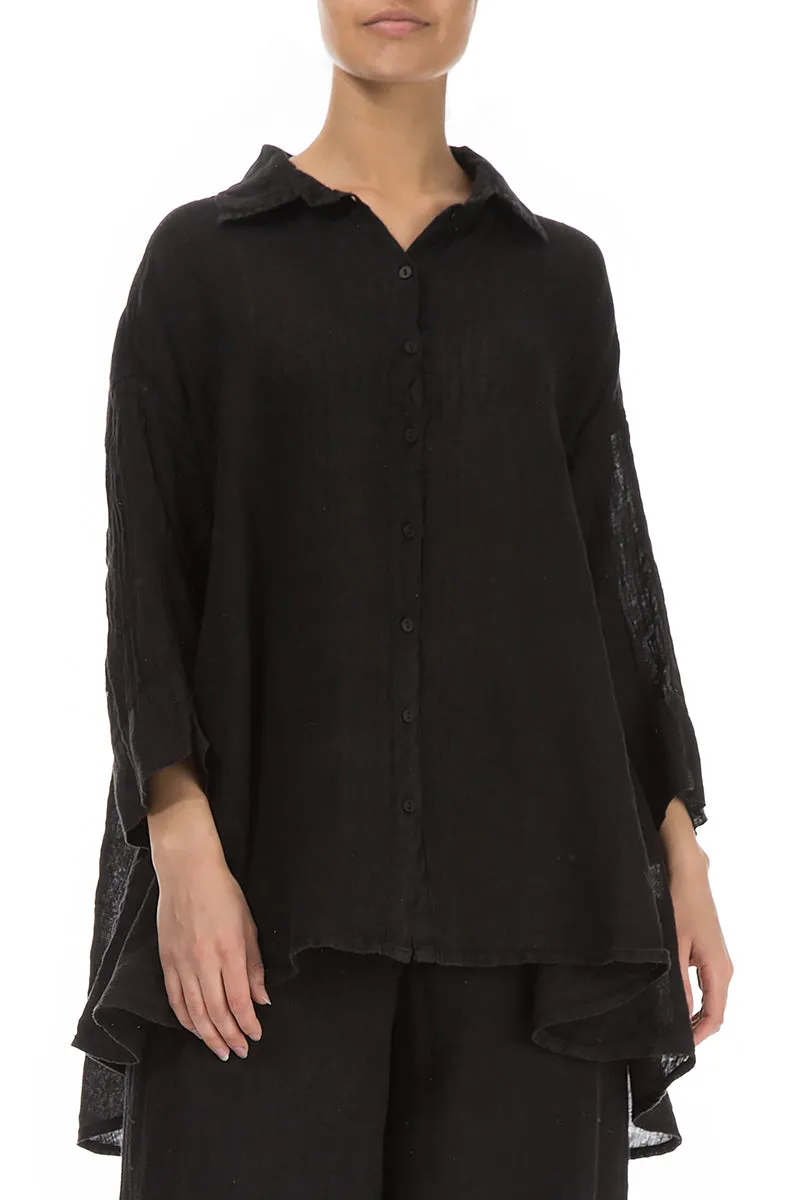 Loose Black Gauze Linen Shirt