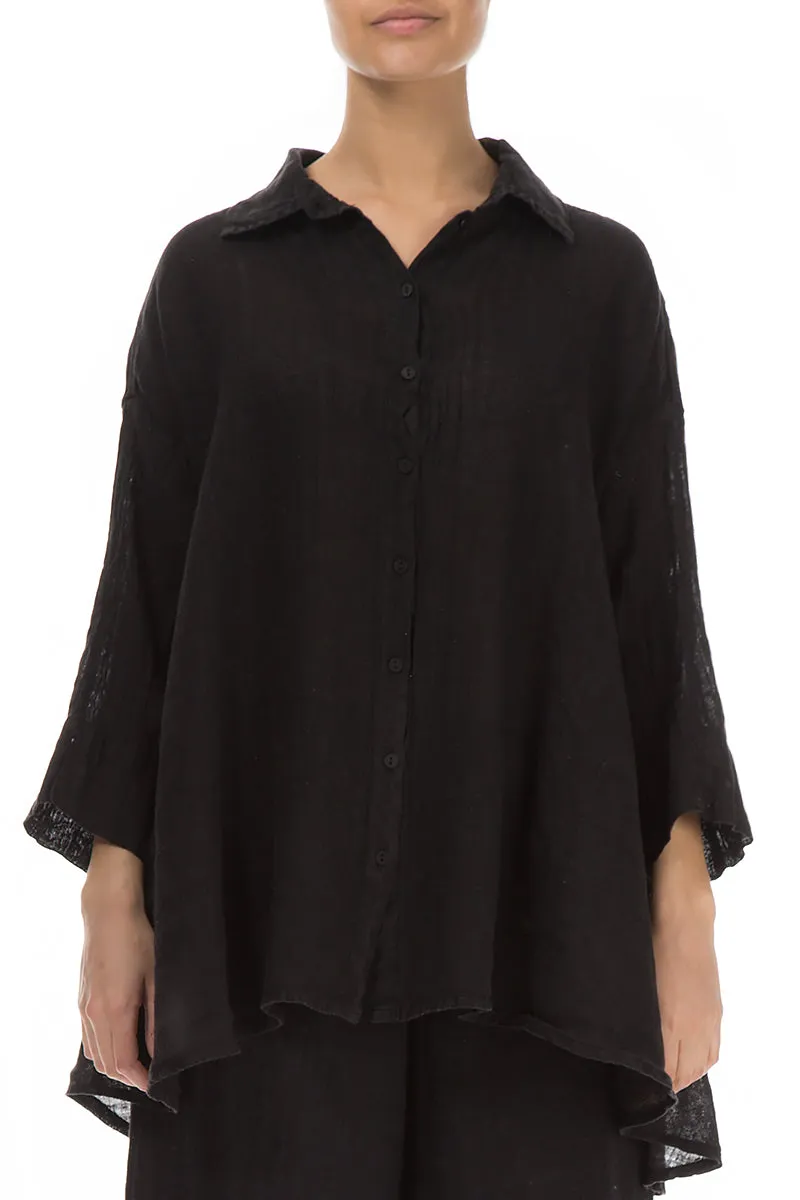 Loose Black Gauze Linen Shirt