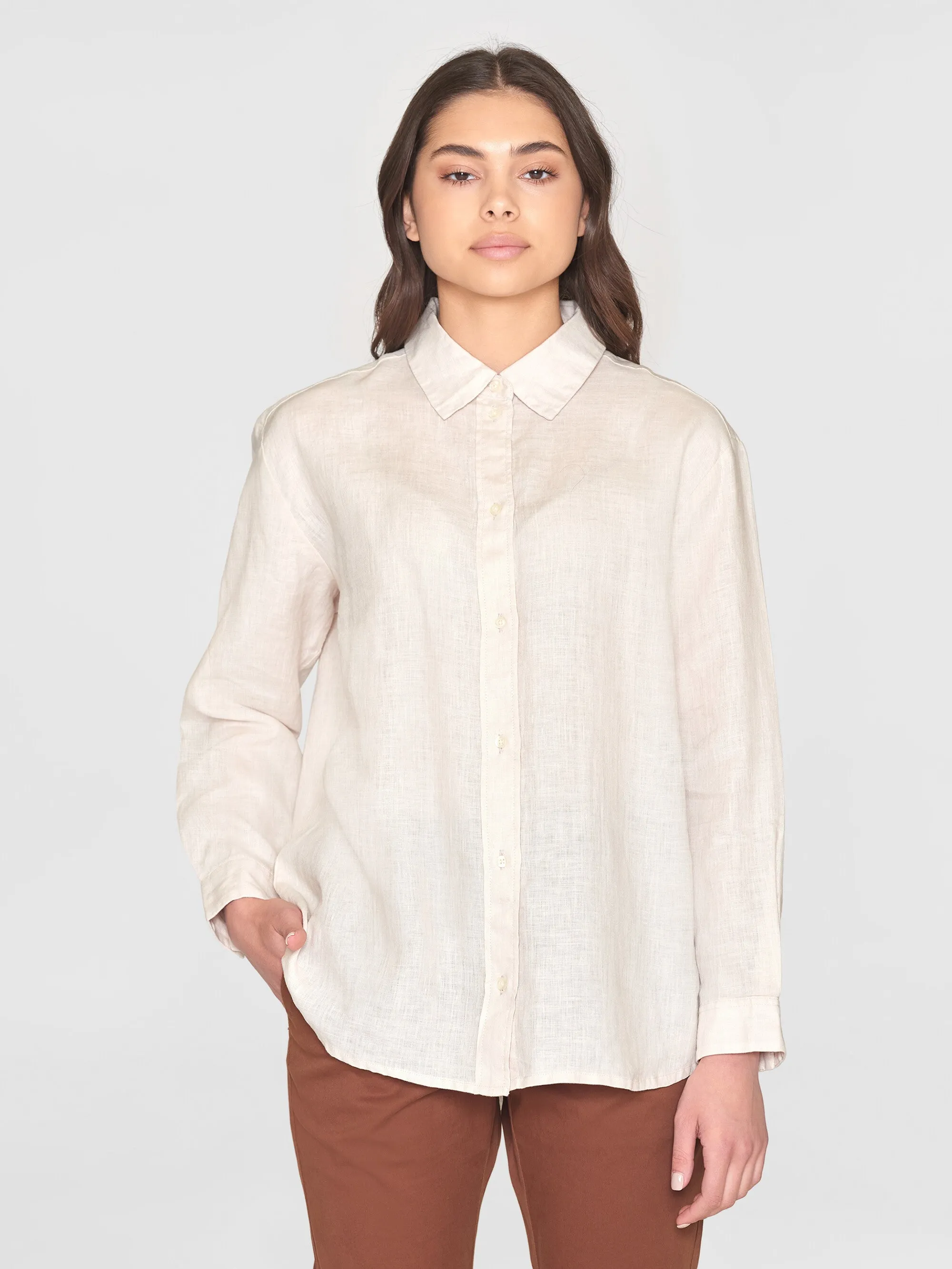 Loose linen long sleeved shirt - GOTS/Vegan - Light feather gray