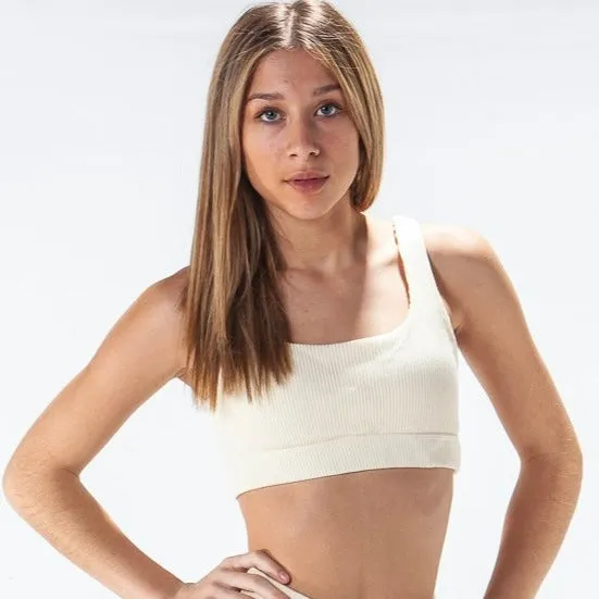 Maddie Ribbed Lounge Bra- Cream