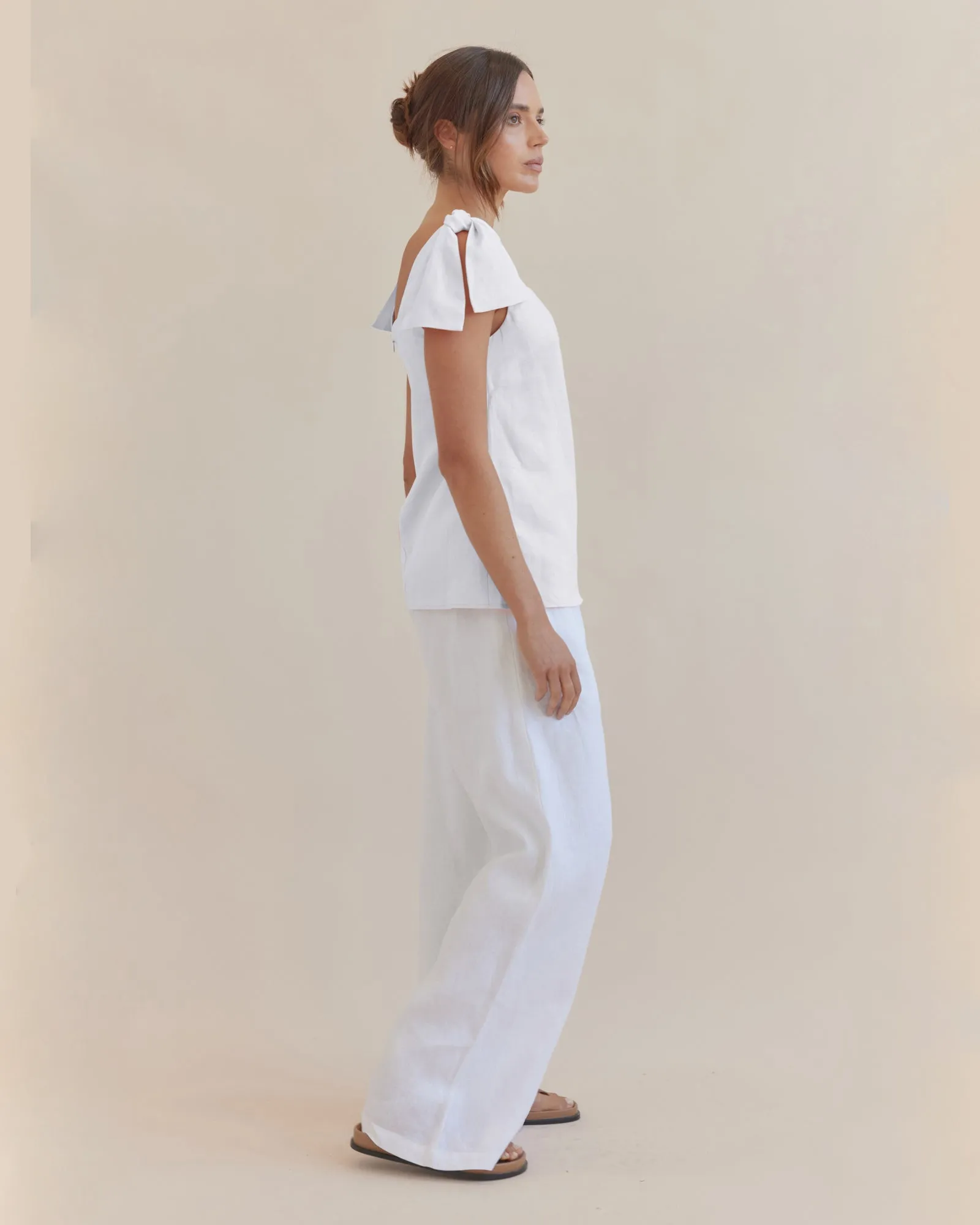 Mavie Bow Linen Top - Ivory