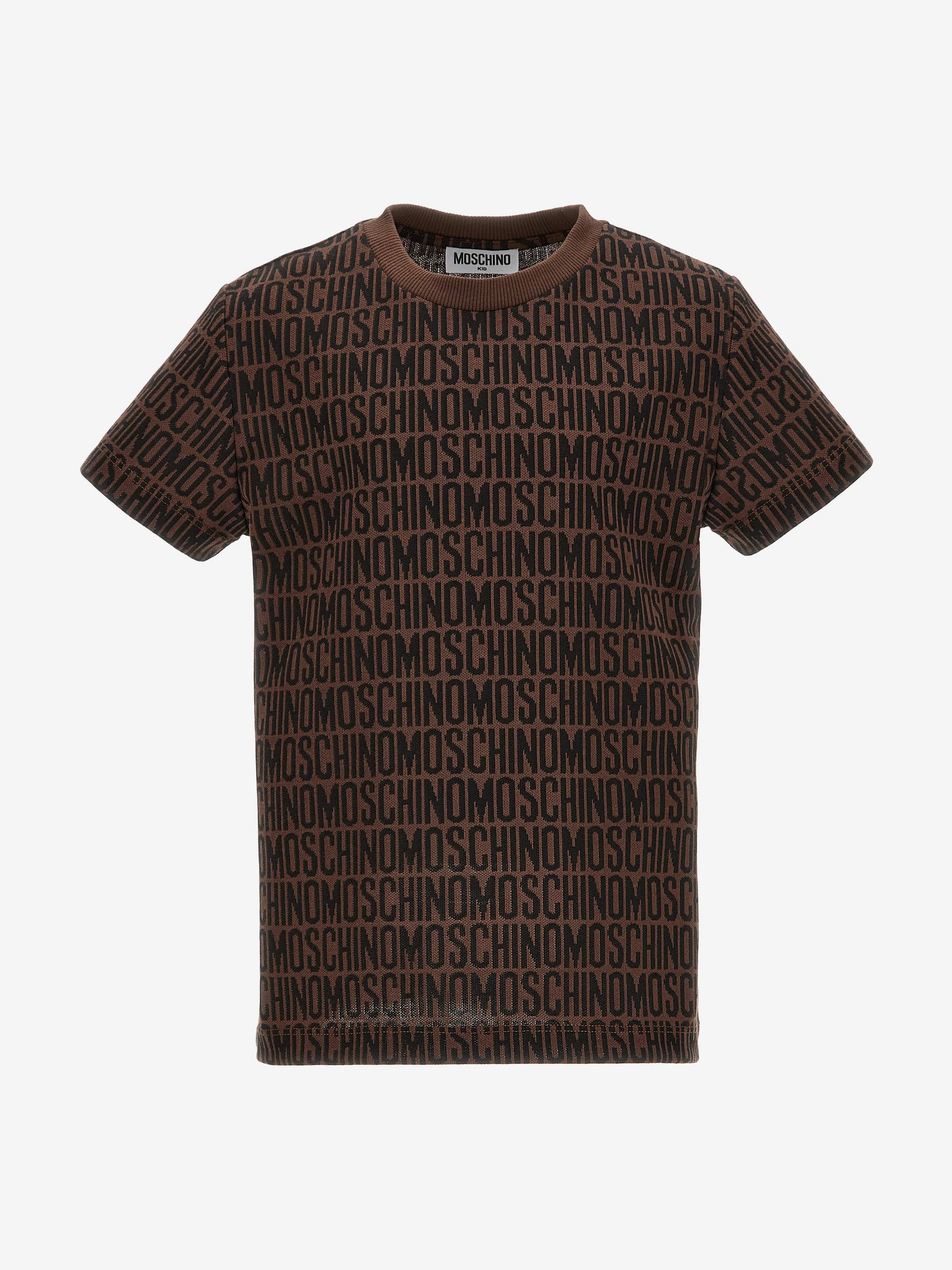 Moschino Kids All Over Logo T-Shirt in Brown