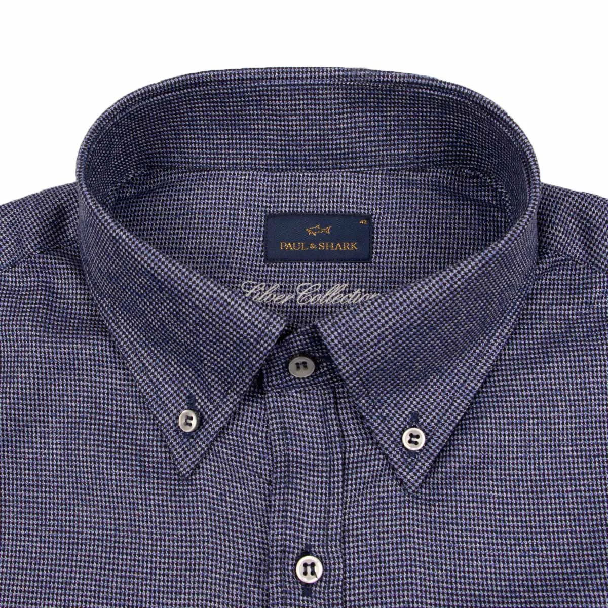 Navy Houndstooth Cotton Long Sleeve Shirt