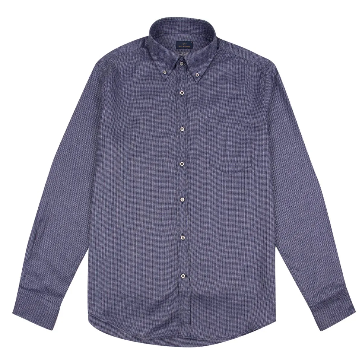 Navy Houndstooth Cotton Long Sleeve Shirt